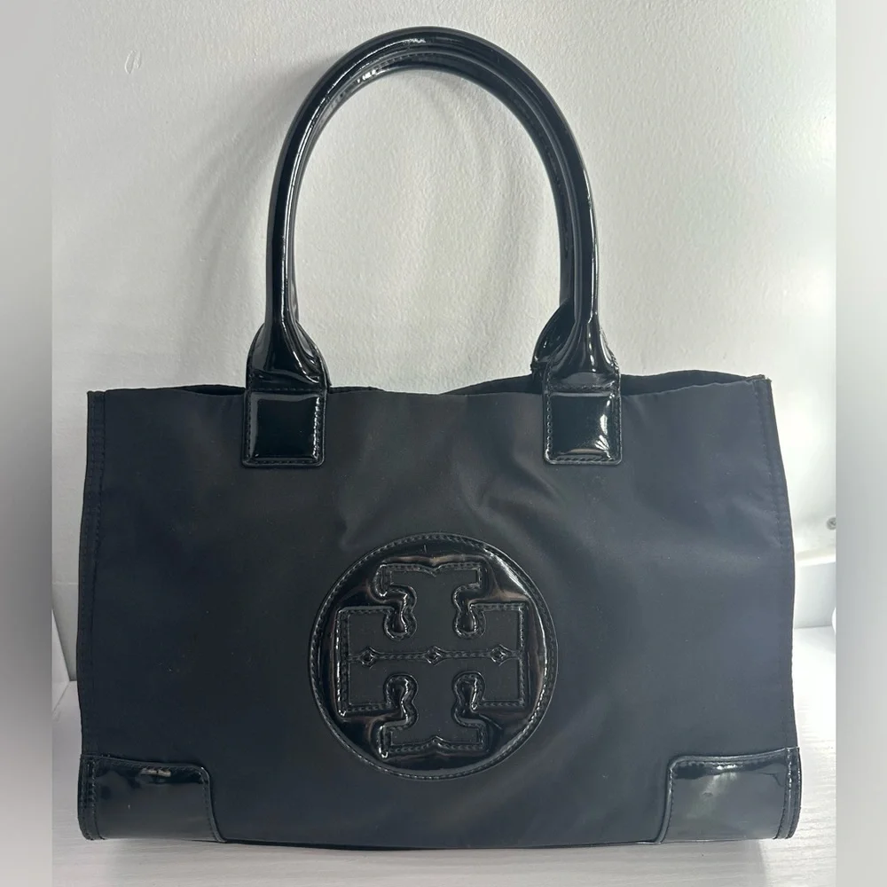 Tory Burch Black Patent Logo Tote